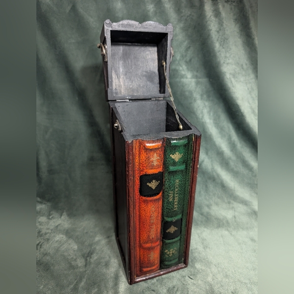 Vintage Wood Faux Book Wine Bottle Liquor Box Holder Cabinet Holds 1 Bottle - Picture 14 of 16